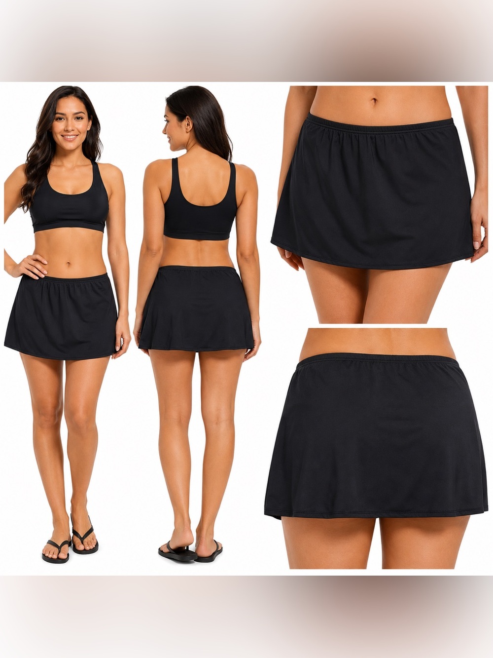 Black Swim Bottom Modest Skirt Cover Up Swimwear Approx Size L - Picture 1 of 8